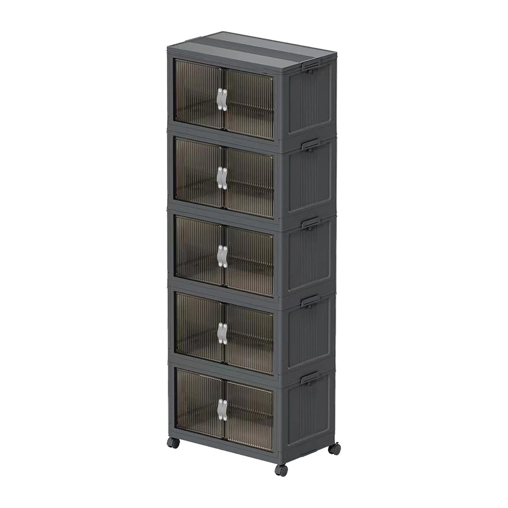 Collapsible Storage Bins with Lids and Front Doors, Heavy-Duty Stackable Plas...