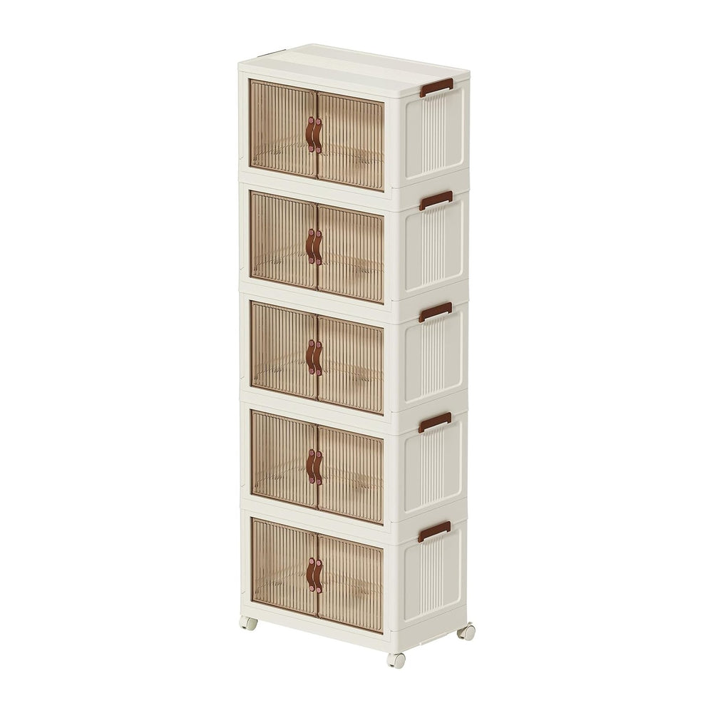 Collapsible Storage Bins with Lids - Stackable Plastic Closet Organizers for ...