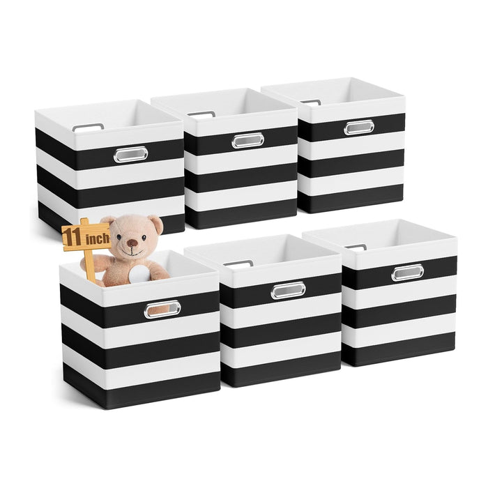 CroBlissful 11 Inch 6 Pcs Fabric Storage Cubes with Handle, Black and White