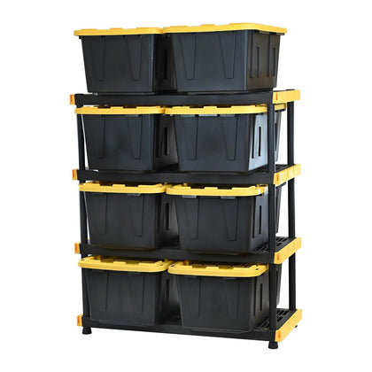 CX Heavy Duty 4-Tier Garage Storage Shelves + 8-pack 27-Gallon Bins & Lids
