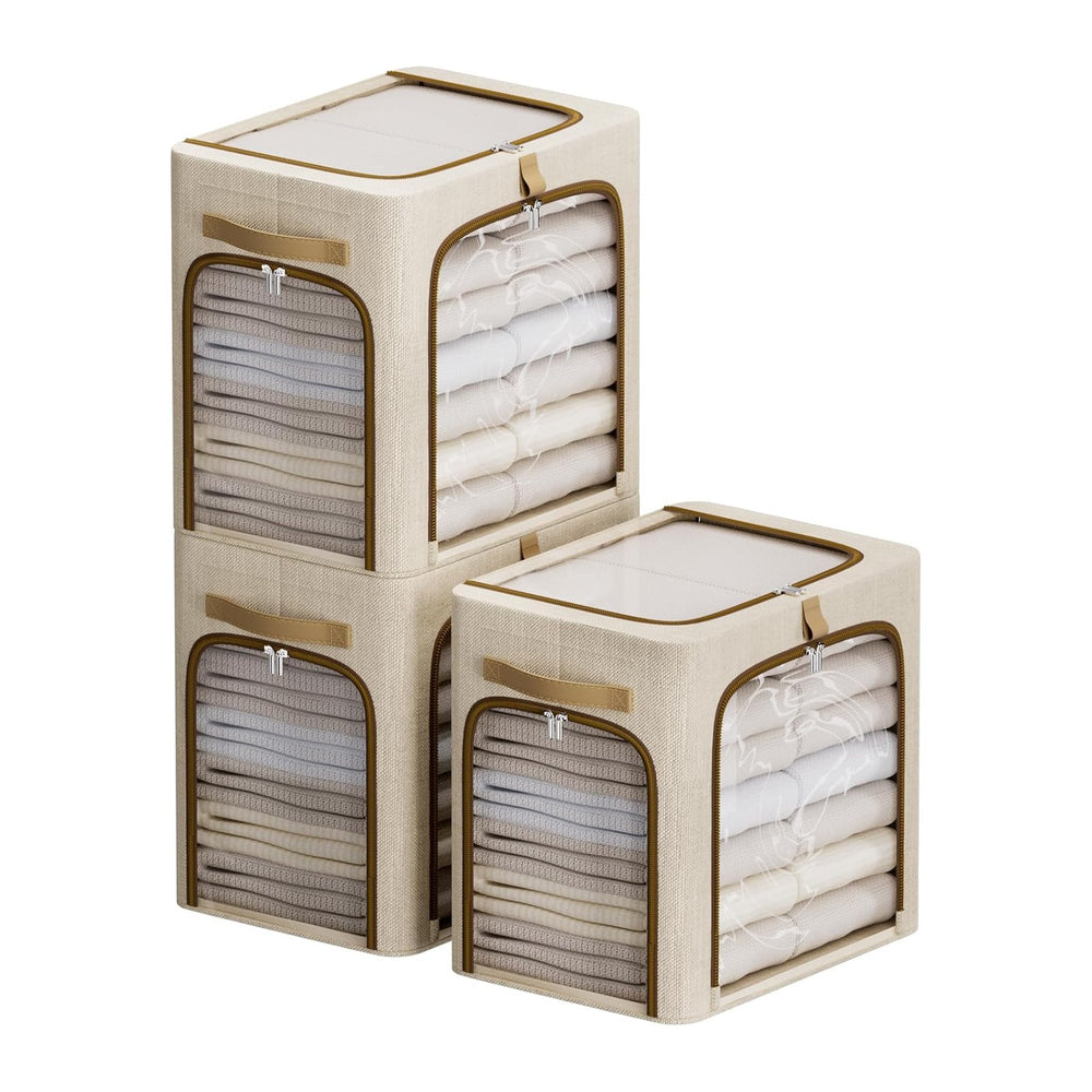 CYhom Clothes Storage Bins with Metal Frame,3 See-Through Windows Openings Cl...