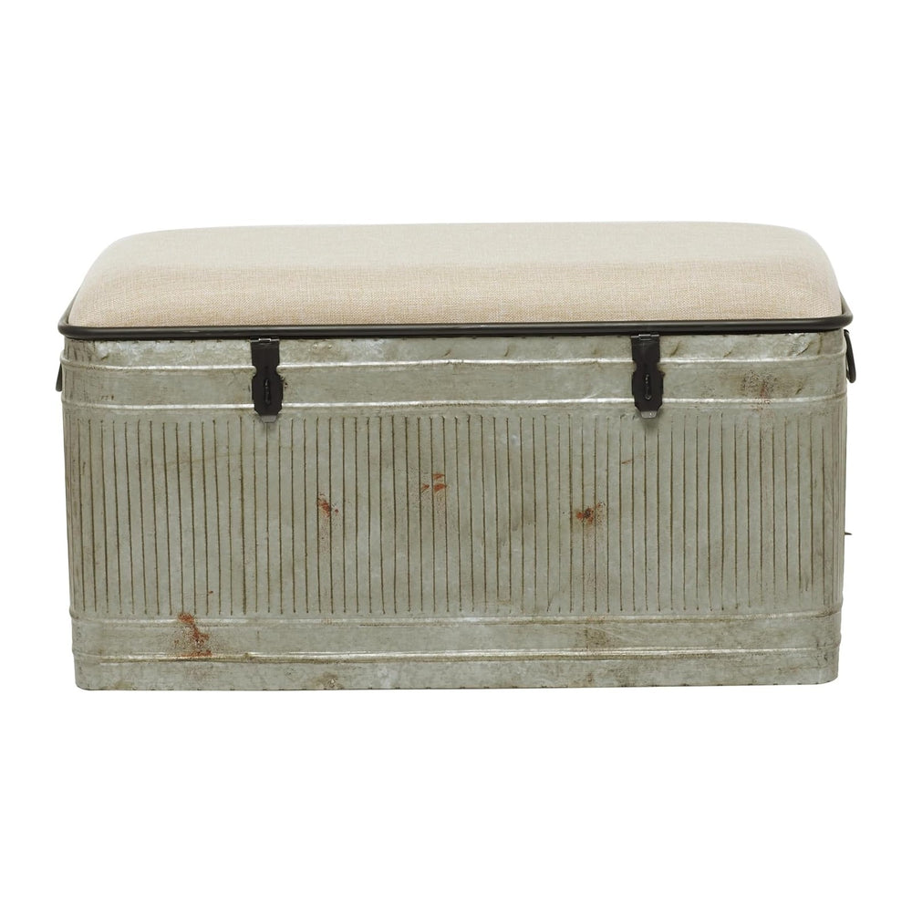 Deco 79 Metal Room Storage Bench Galvanized Entryway Bench with Cream Burlap ...