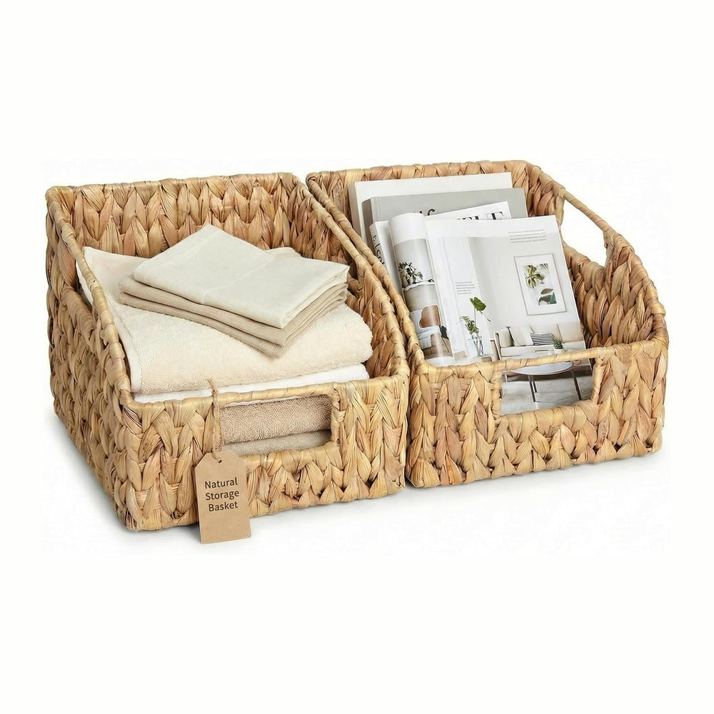 DEILSY™ Water Hyacinth Wicker Storage Baskets for Shelves with Handles 2pk