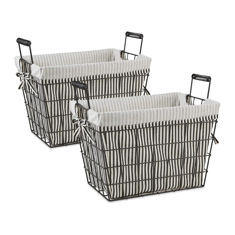 DII Metal Farmhouse Lined Basket, Contemporary Storage Container, Ticking Str...