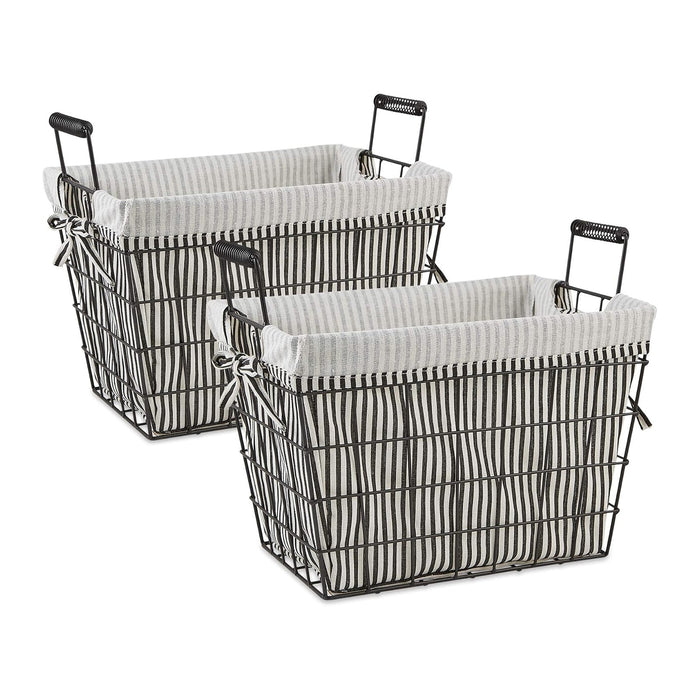 DII Metal Farmhouse Lined Basket, Contemporary Storage Container, Ticking Stripe, Assorted