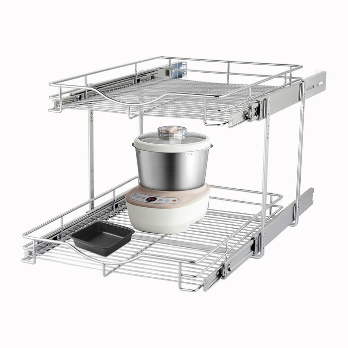 DINDON 2 Tier Pull Out Cabinet Organizer, Double Tier Wire Basket Slide Out
