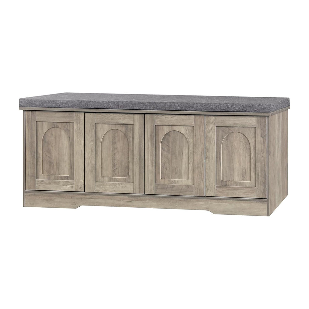 DINZI LVJ Shoe Storage Bench with Cushion, Door, Gray Wash 47.2" LX17.7 H