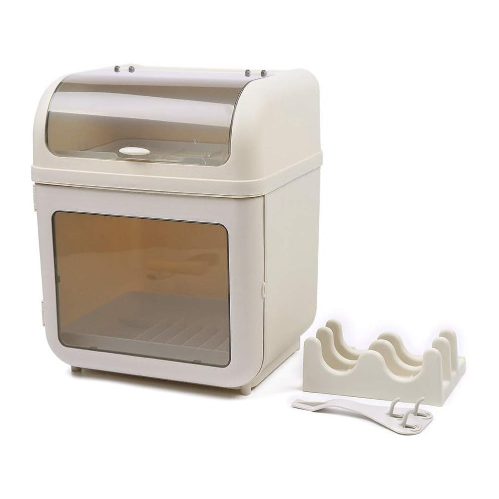 Dish Drying Rack and Drain Board with Lid Cover, Bottle Dryer Holder with Pot...