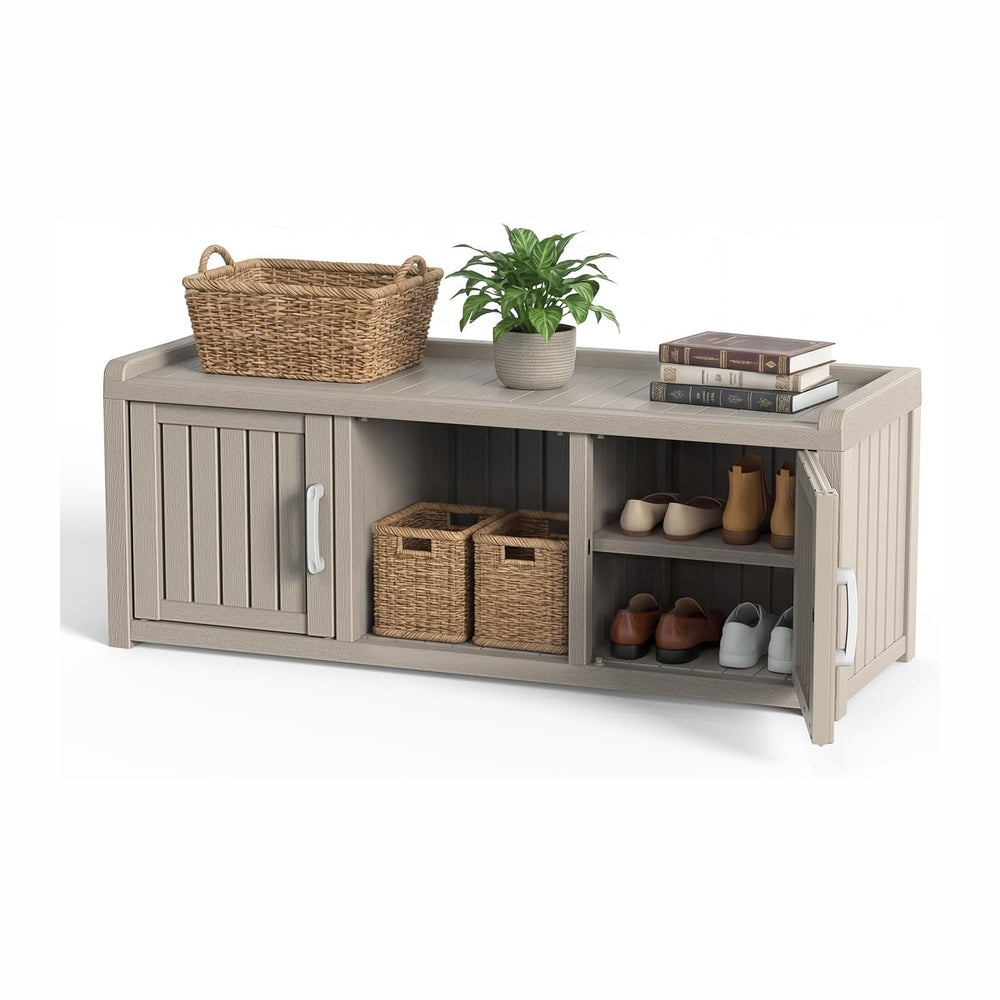 DRATO Outdoor Shoe Storage Cabinet, Waterproof Resin Shoe Storage Bench, Larg...