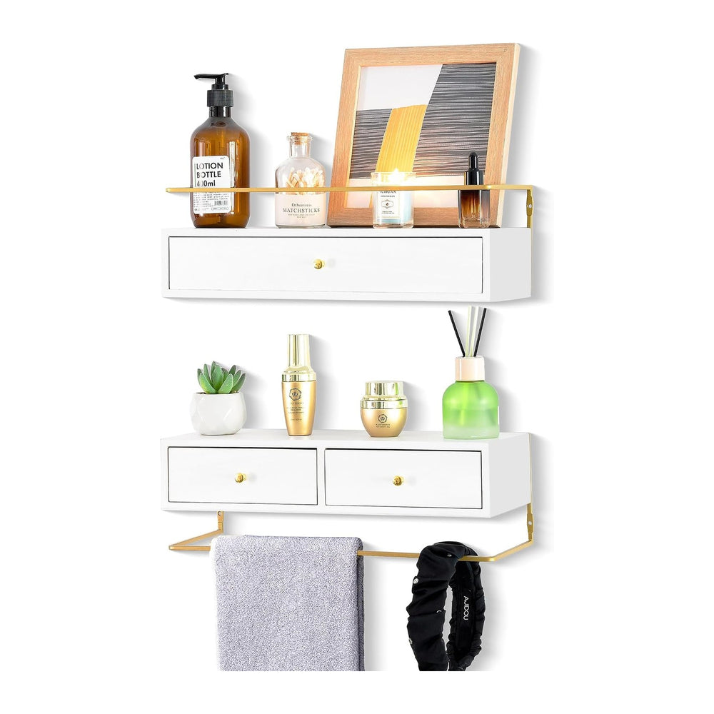 Dreampossible Floating Shelves With Drawers Set of 2 - Wall Mounted Storage f...