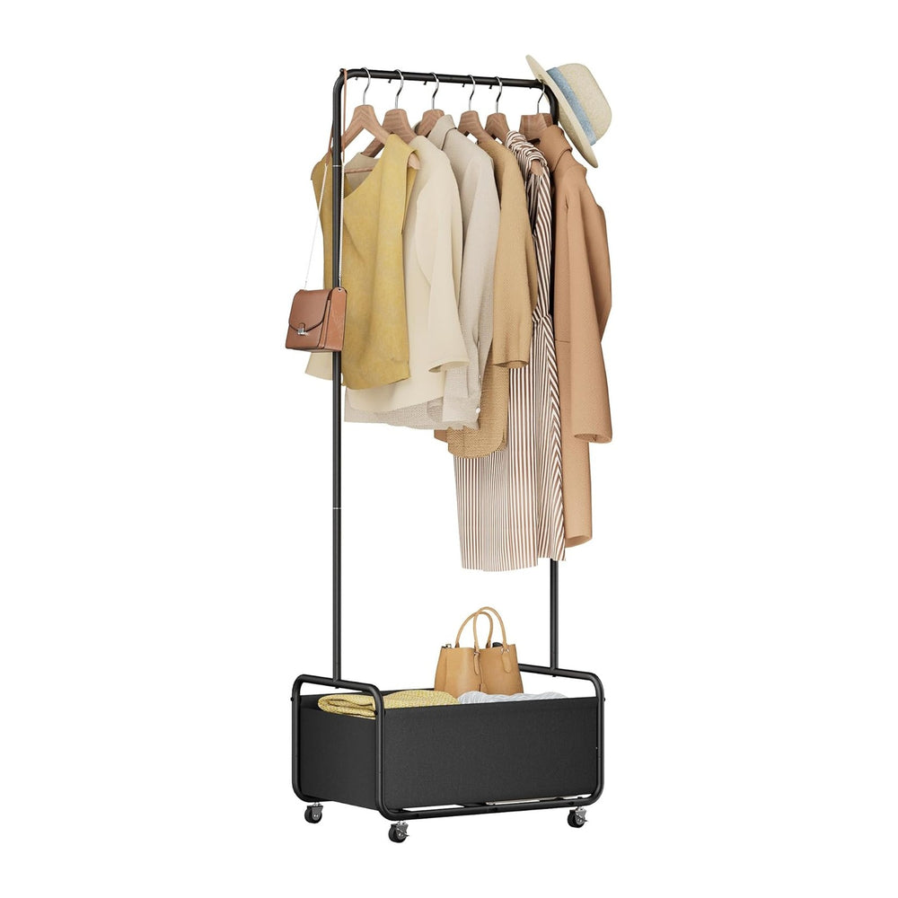 Dunatou Small Clothes Rack with Wheels & Bottom Basket – Heavy Duty Rolli...