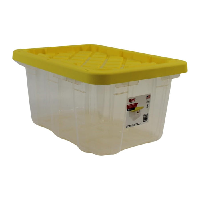 Edge Plastics 5 Gallon Tough Tote, Clear Base with Yellow Lid, 5-Pack