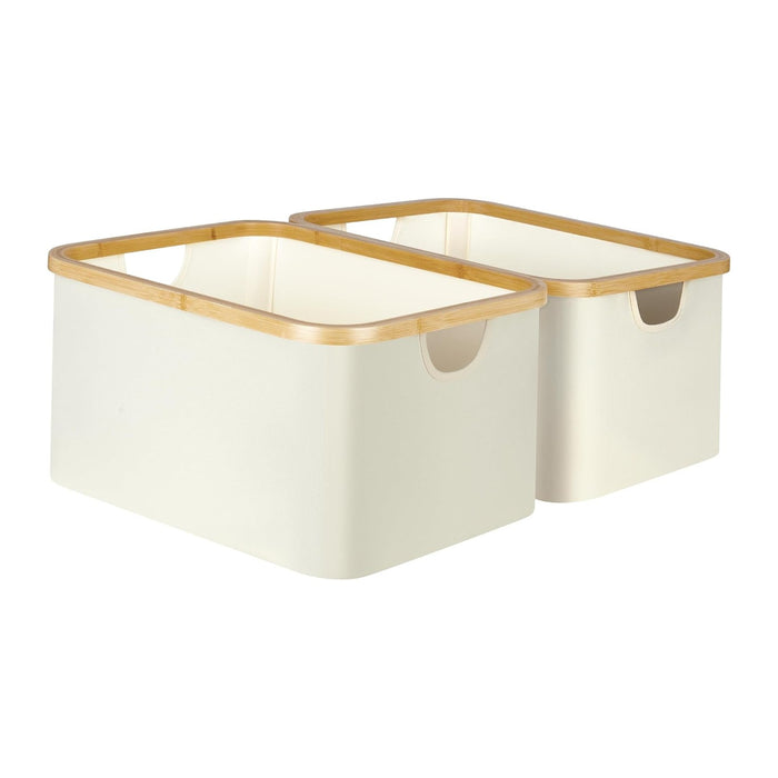 efluky Storage Baskets for Organizing, Fabric Storage Bins with Bamboo Handles, Collapsible Storage Baskets for Shelves and Closet (Beige, 16.2'' x 13'' x 9.1'')