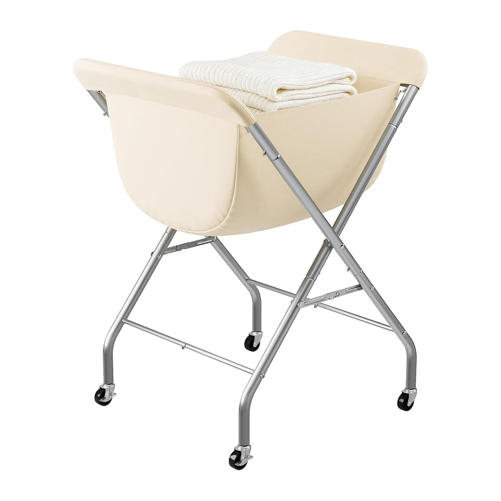 ELYKEN Laundry Basket with Wheels, Collapsible Laundry Hamper, Cream