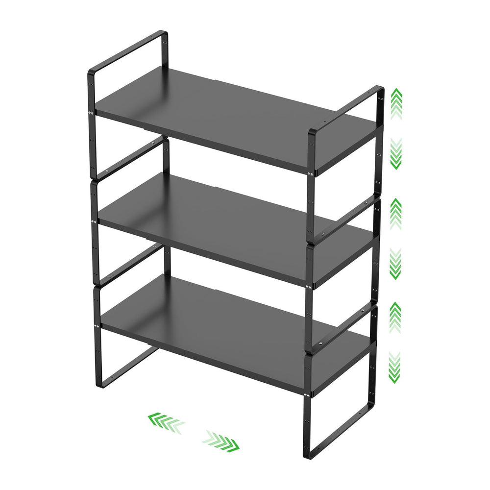Expandable Cabinet Shelf, Stackable Organizer Rack, Black Large 3 PK