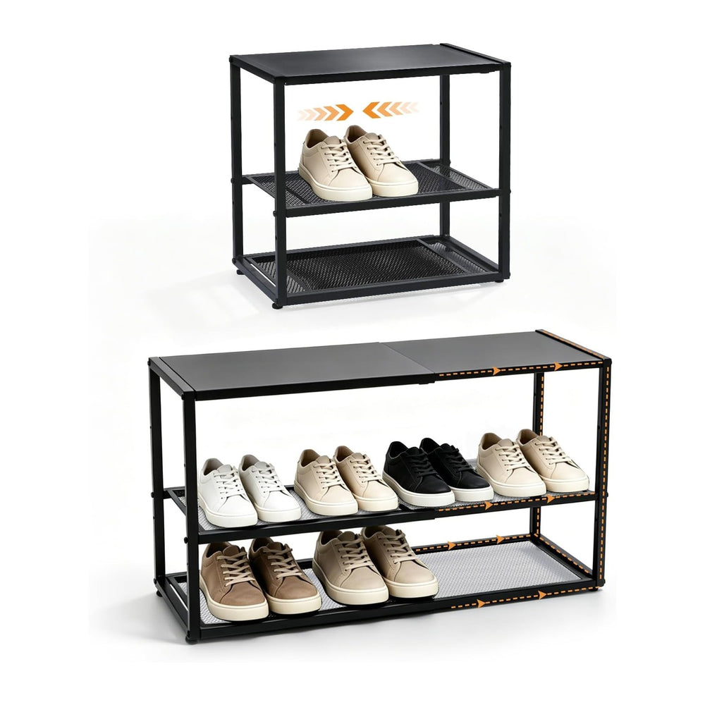 Expandable Shoe Rack,3 Tier Adjustable Metal Shoe Shelf for Closet, Sturdy Fr...