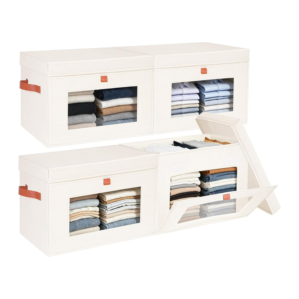 Fabric Storage Bins with Lids, 37 Qt, 4 Pack, Beige