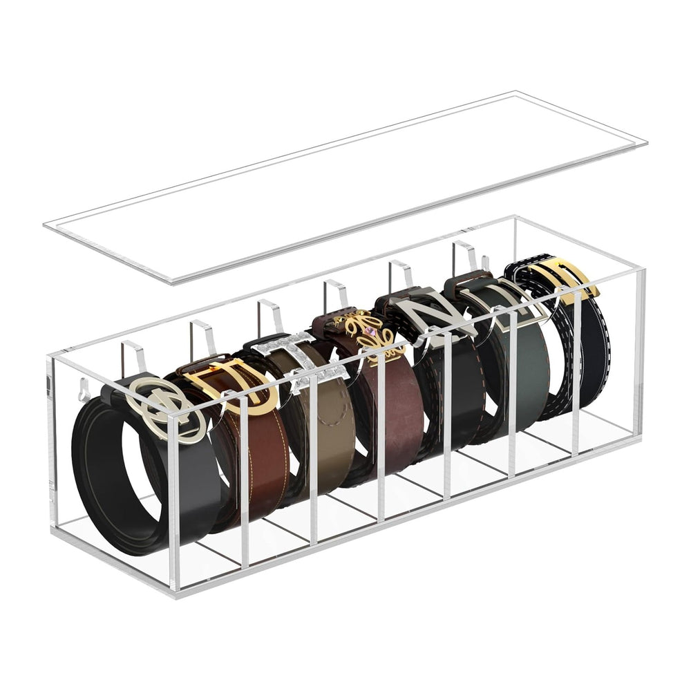 FEMELI Acrylic Belt Organizers for Closet 7-Slots Belt box with Dust Cover