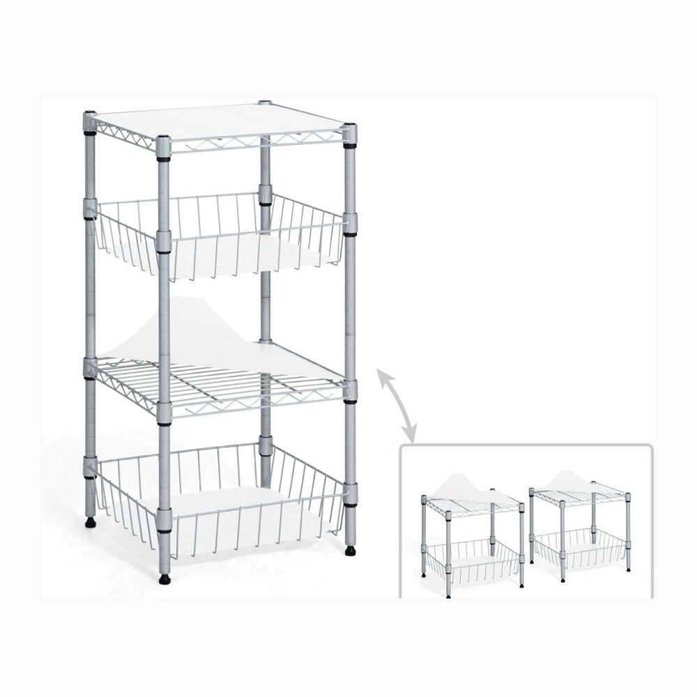 Fencer Wire NSF 2 to 4 Tier Stackable Wire Shelving Unit w/Baskets & Line...