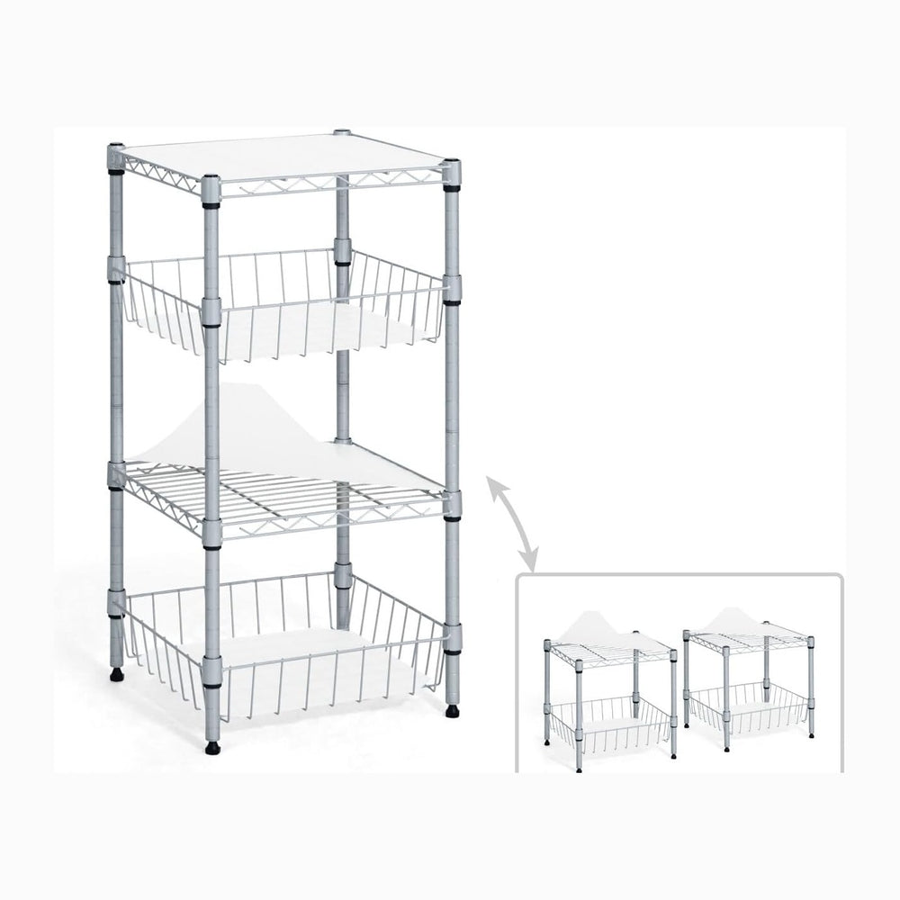 Fencer Wire NSF 2 to 4 Tier Stackable Wire Shelving Unit w/Baskets & Line...