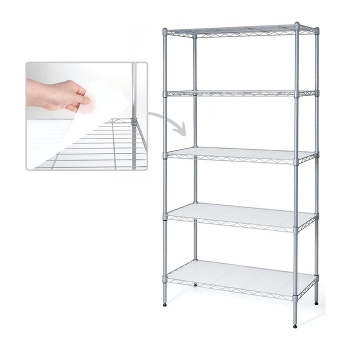 Fencer Wire NSF Adjustable Height Wire Shelving w/Liner, Basement Storage Shelving, Metal Steel Storage Shelves, Kitchen, Garage Shelving Storage Organizer, Utility Shelf, 5-Tier W/Liners, Silver