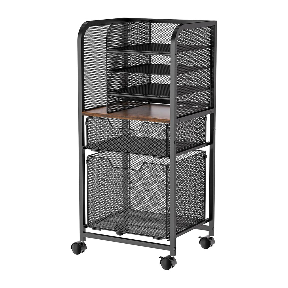 Feyejade 6-Tier Rolling File Cart Multi Mobile Drawer Cabinet Black