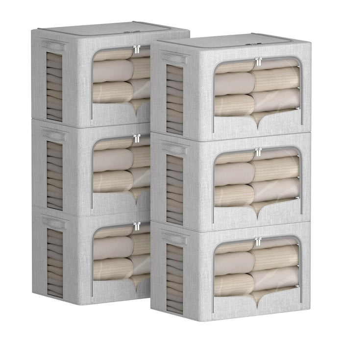 FHSQX 6 Pack Clothes Storage Bins Light Grey, 16.5x12.2x12.2 Inch