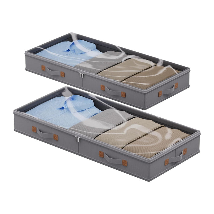FHSQX Under Bed Storage Container 2Pack 3 Inches Low Profile Under-bed Organizer Bins Slim Under Couch Storage Box Ideal For Seasonal Clothes Blankets Towel Fabric (2, Drak Grey, 31.5 * 17 * 3in)