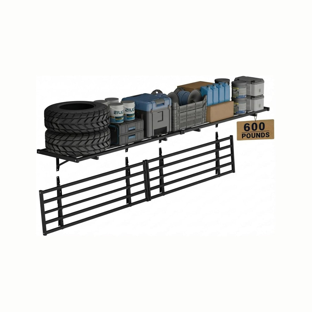 FLEXIMOUNTS Fold-Down 4-Pack 2x4ft Garage Wall Shelving, 600lbs Load, Black