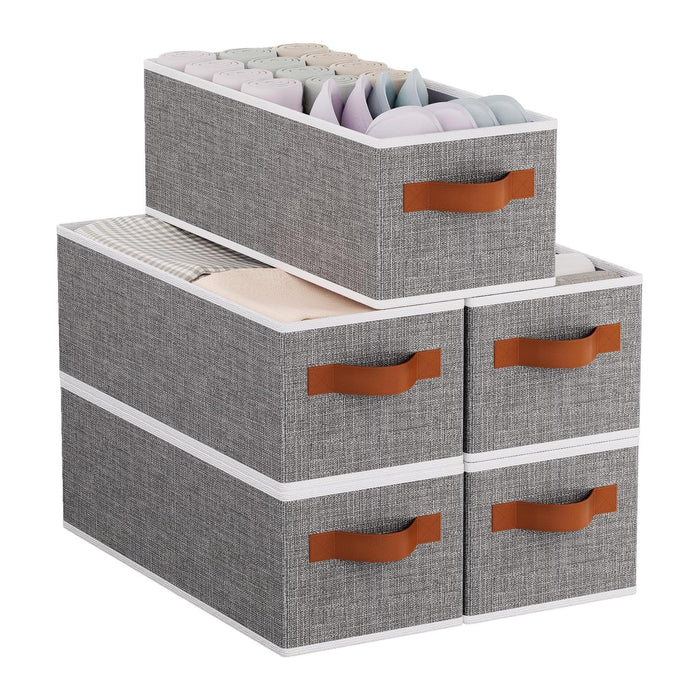 Foldable Long Storage Boxes,15x6x5 In,Gray Fabric Bins,5-Pack