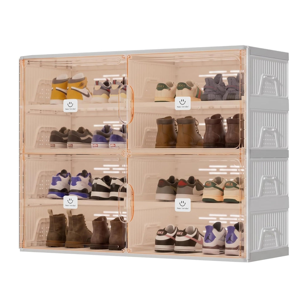 Foldable Shoe Organizer Storage Cabinet with Clear Magnetic Doors, Stackable ...