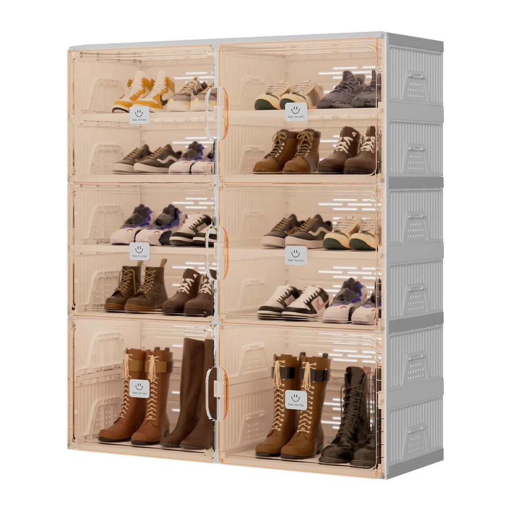 Foldable Shoe Rack Organizer for Entryway with Clear Magnetic Doors - Large C...