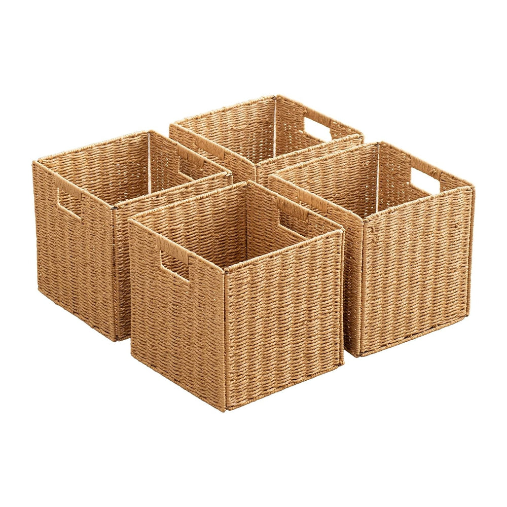 Foldable Storage Baskets with Handles Paper Rope Storage Baskets Rectangle Co...