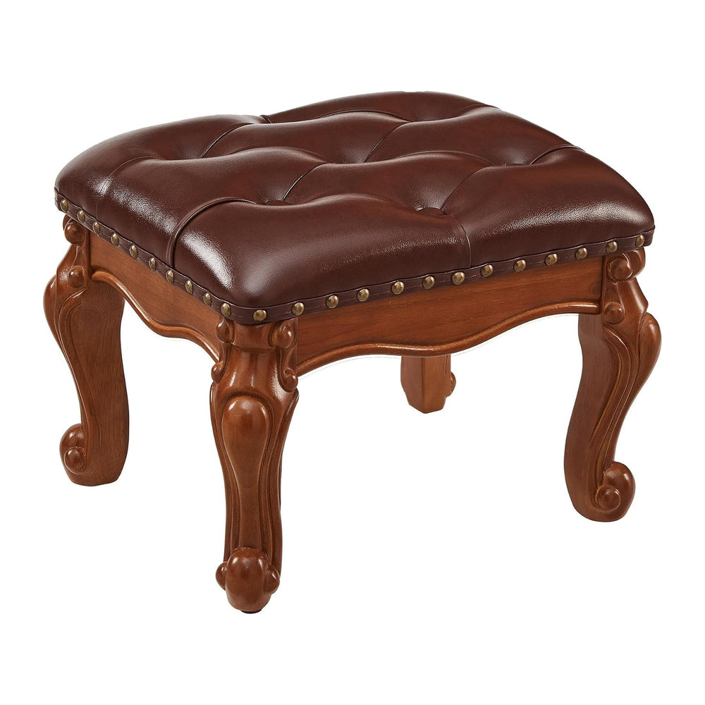 Foot Stools Ottoman, Small Vintage Leather Footstool for Living Room, Solid W...