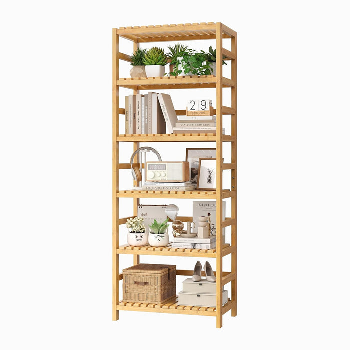 FOTOSOK 6-Tier Bamboo Shelf with Adjustable Shelves, Bamboo Kitchen Cabinet