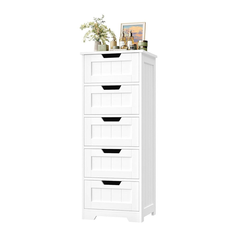 FOTOSOK Bathroom Cabinet, Bathroom Storage Cabinet with 5 Drawers, White