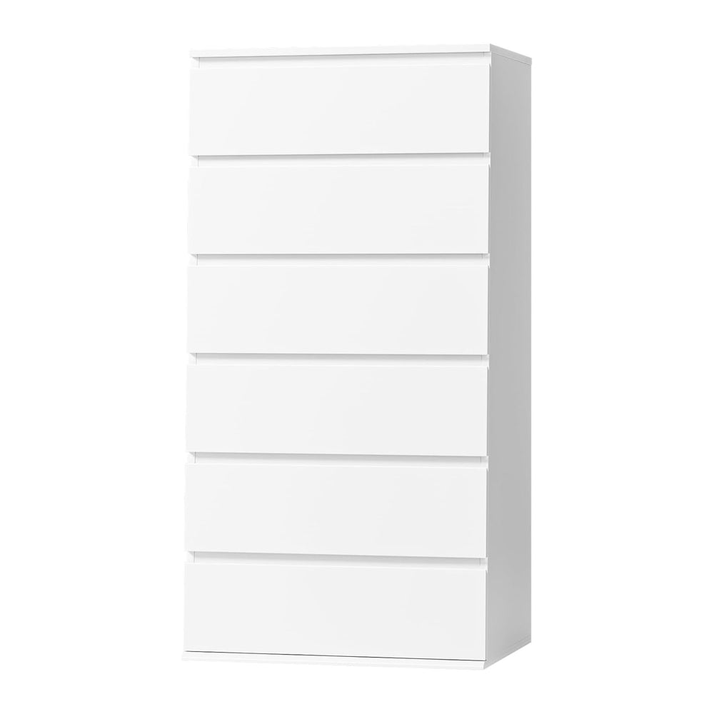 FOTOSOK White Dresser, 6 Drawer Dresser with Handleless Drawer Cabinet