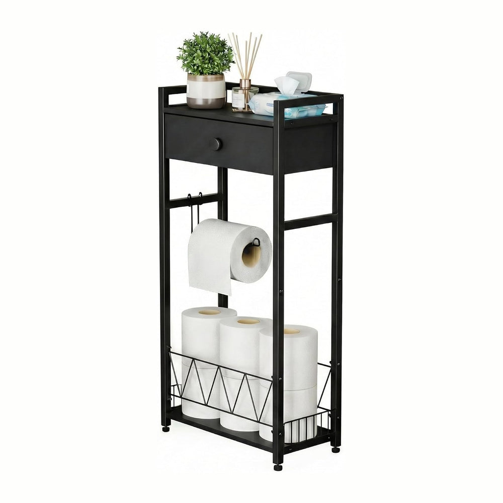 Freestanding Toilet Paper Holder Stand with Storage Drawer, Narrow Bathroom S...