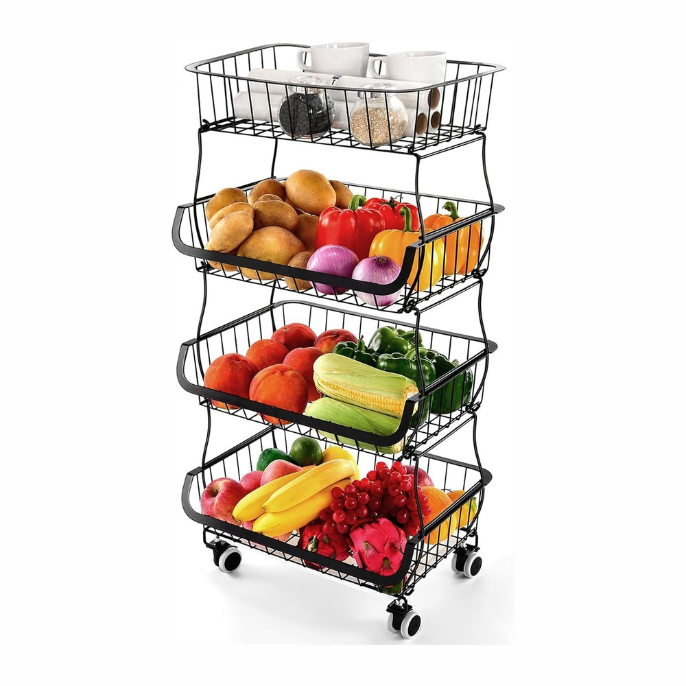 Fruit Vegetable Storage Basket, 4 Tier Stackable Metal Wire Storage Baskets w...