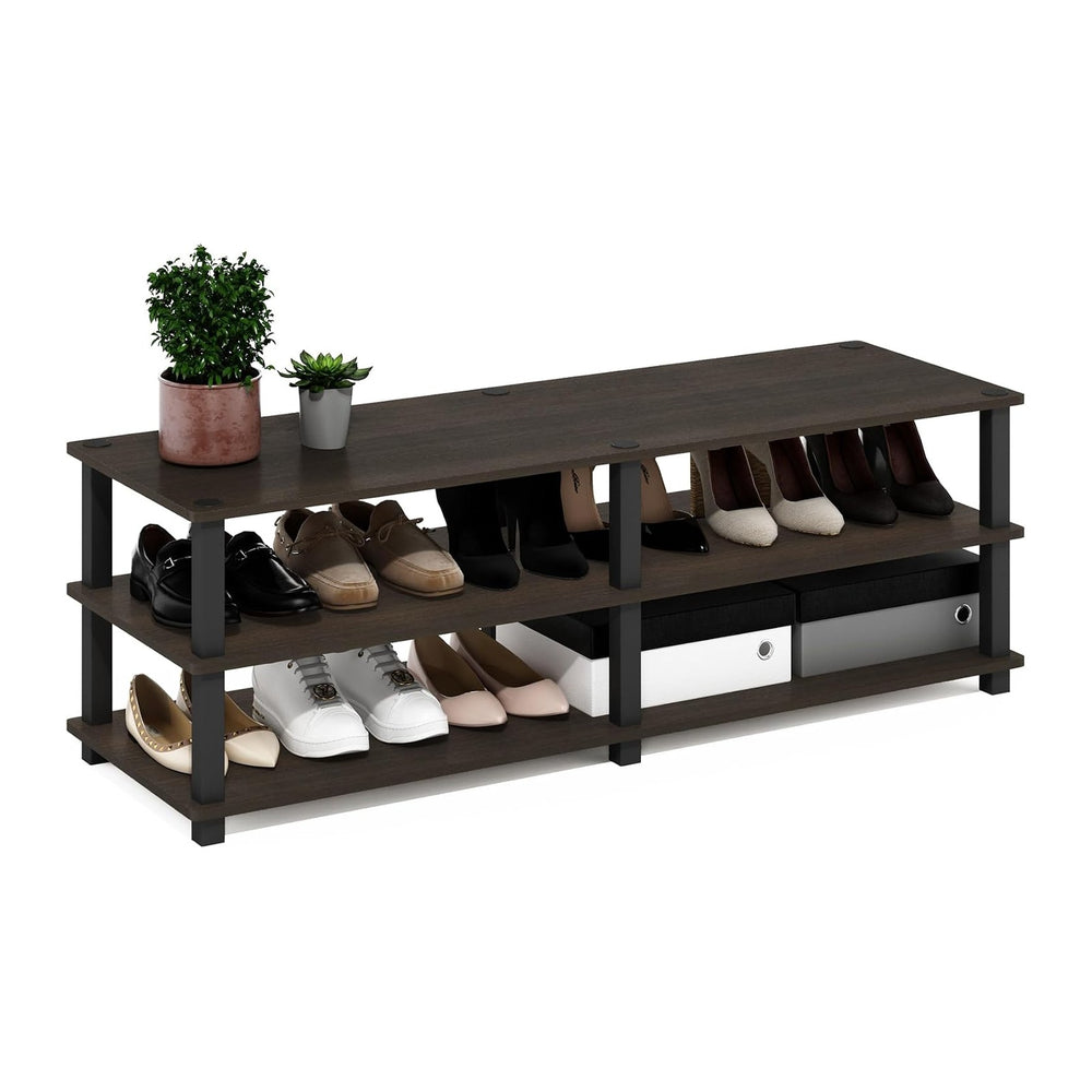Furinno 14038DBR/BK TST No Tools 3-Tier Wide Shoe Storage Rack, Dark Brown/Bl...