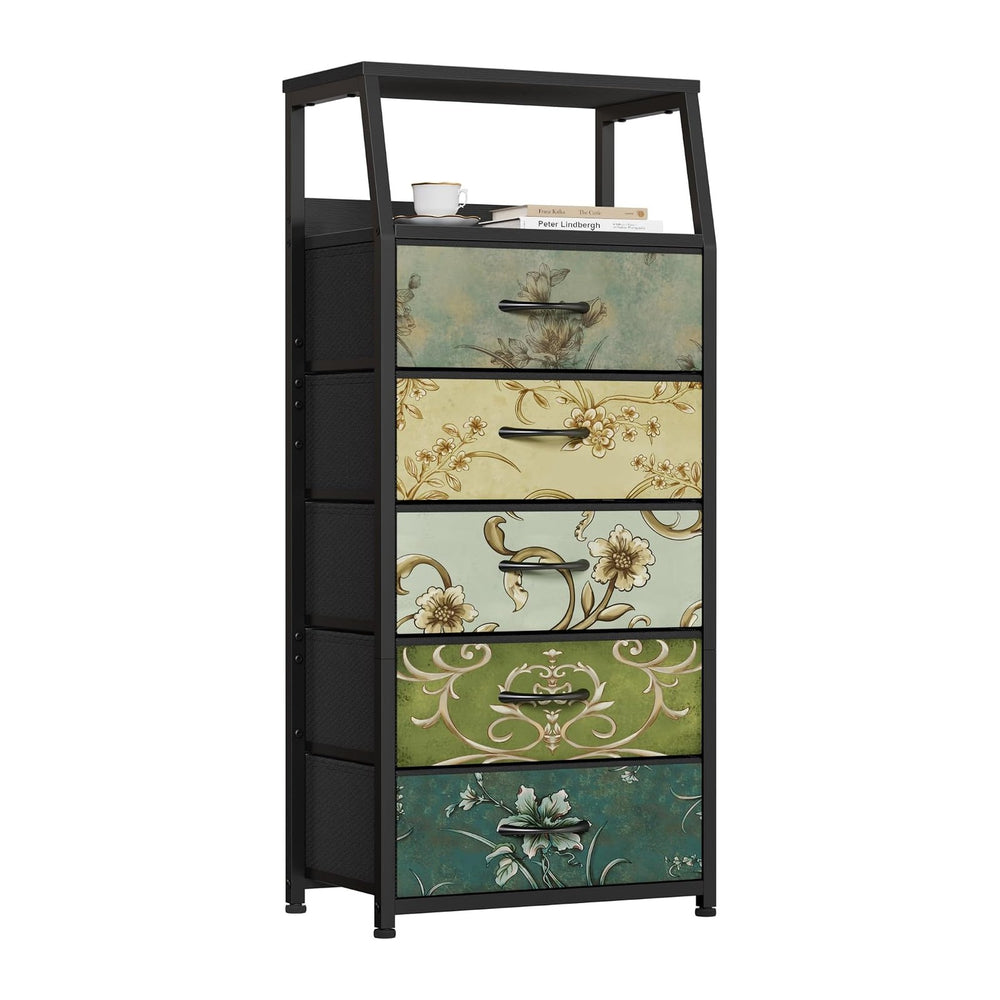 Furnulem 5 Drawers Dresser for Bedroom, Fabric Tall Nightstand