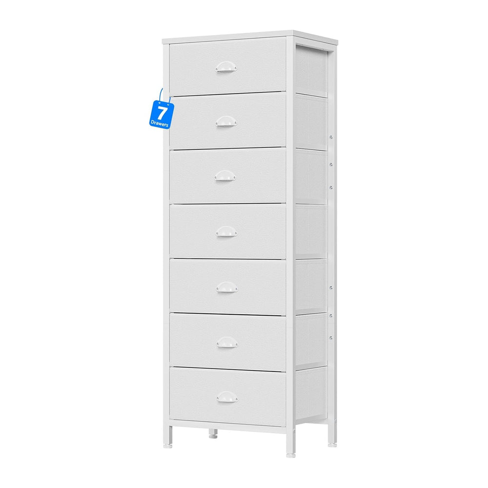 Furnulem White Tall Dresser for Bedroom, Chest of Drawer with Fabric Drawer