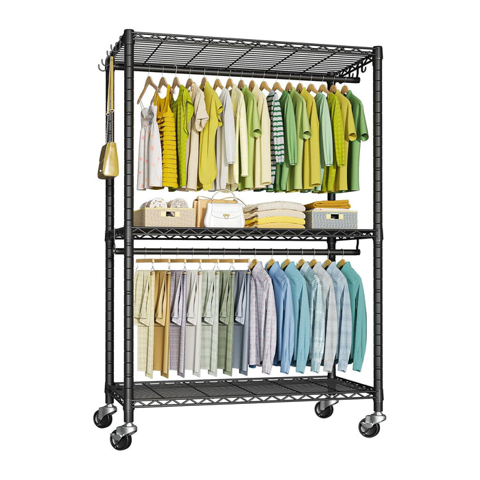 FUTASSI Rolling Clothes Rack, Clothing Racks for Hanging Clothes, Black
