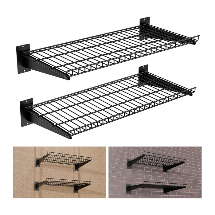 Garage Wall Shelving 24"x12" 2-Pack, Wire Wall Shelves, Black