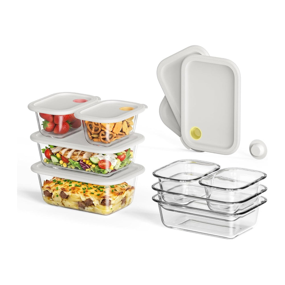 GENICOOK 8 Pack Glass Food Storage Containers with Click-Together Lids, 143 o...