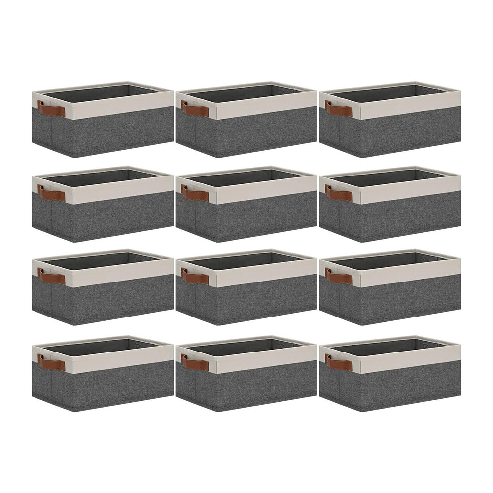 GhvyenntteS Small Fabric Storage Bins 12 Pack, Storage Basket with Leather Ha...