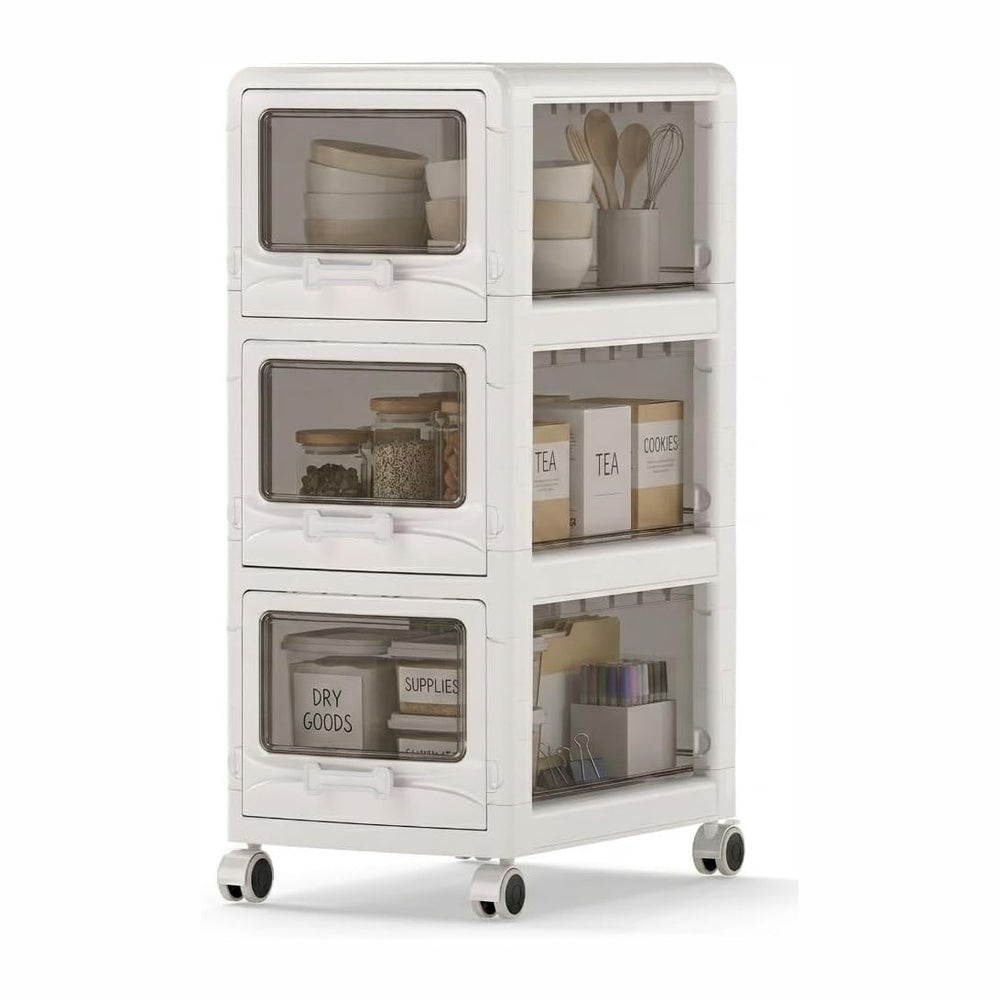Giantex 3-Tier Rolling Storage Cart, Utility Cart with 3 Drawers & Lockab...