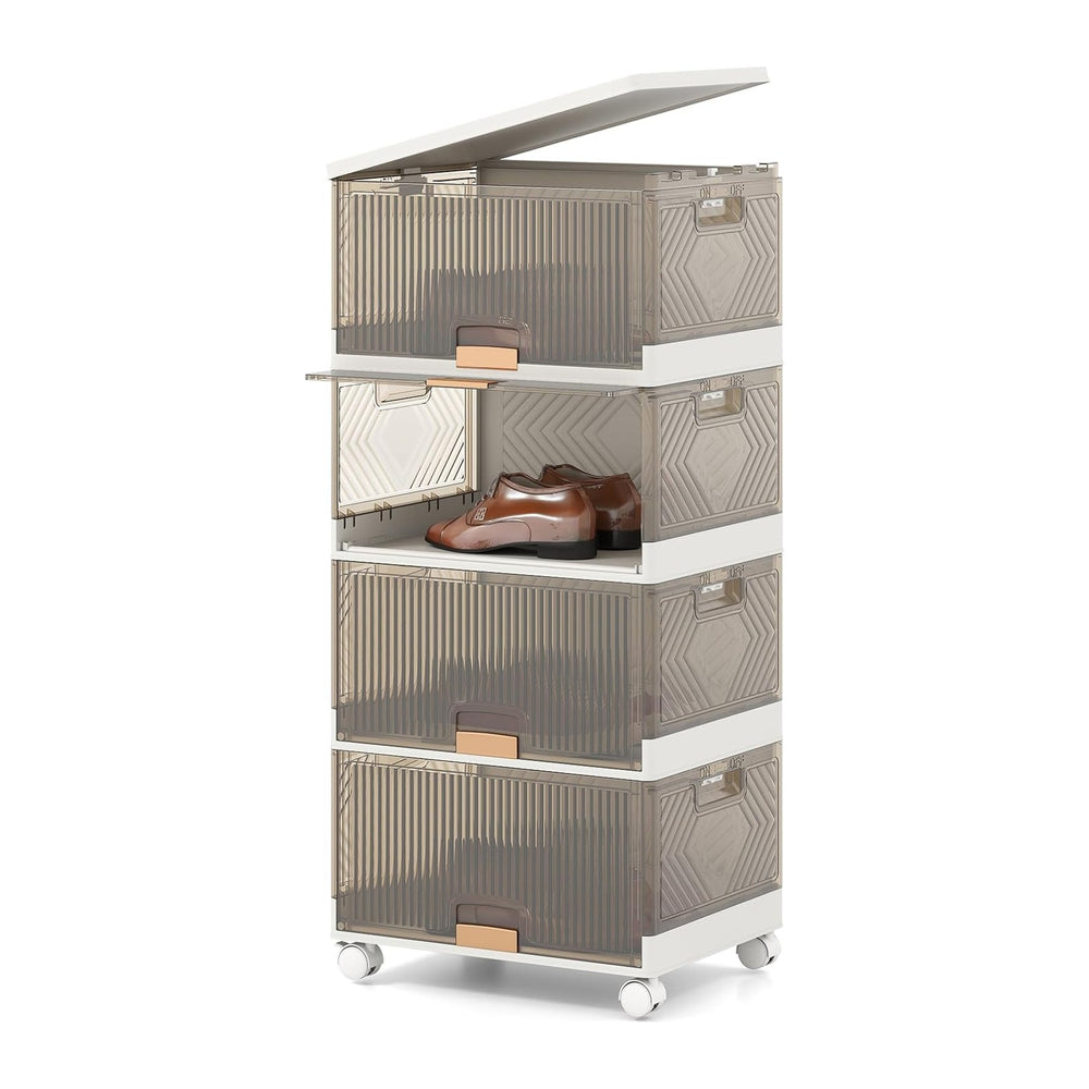 Giantex 4 Tier Stackable Storage Bins with Lids, 18 GalFoldable Shoe Storage ...