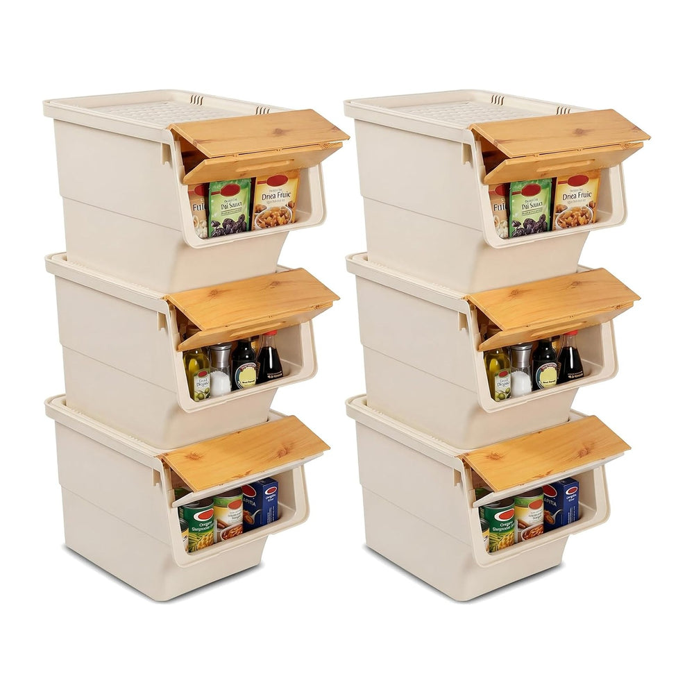GIANTEX 6 Pack Plastic Stackable Storage Bins with Lids & Wheels, 35 QT