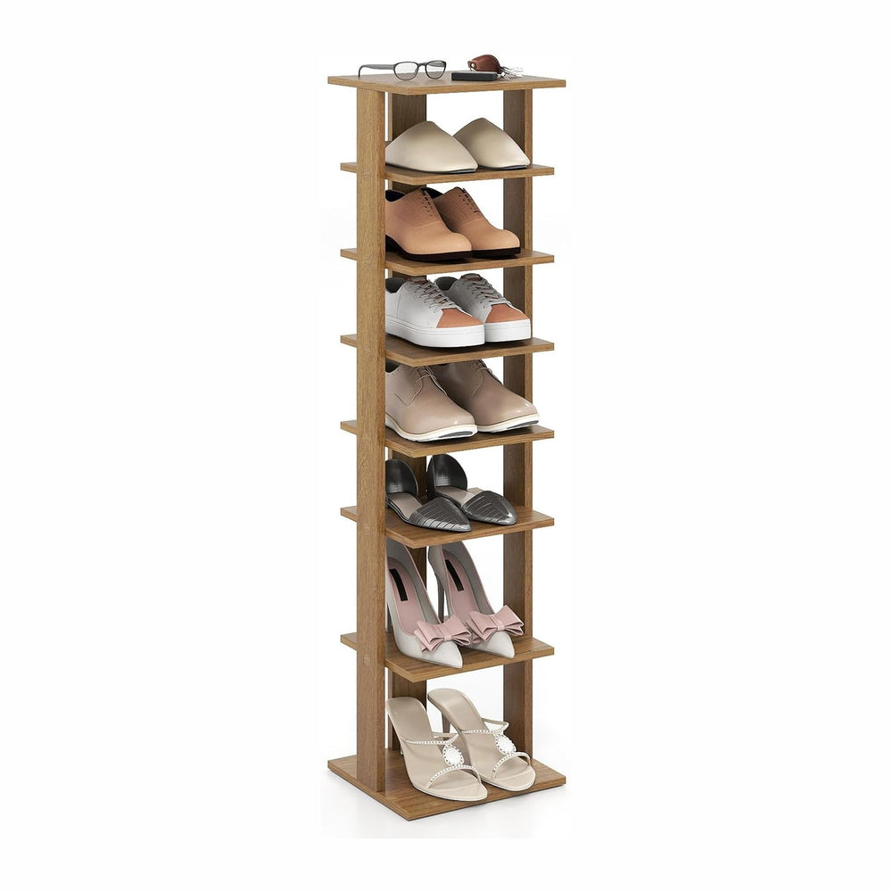 GIANTEX 8-Tier Vertical Shoe Rack, Freestanding Narrow Shoe Tower, Natural